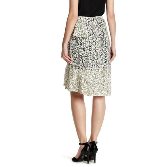 Nanette Lepore Lace Overlay Asymmetrical Hem Ruffle Midi Skirt - Picture 2 of 9